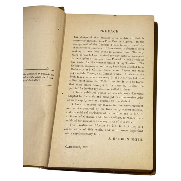 Elementary Algebra J Hamblin Smith Book HC Gage Text 1877 8th Print Canada - Picture 6 of 16